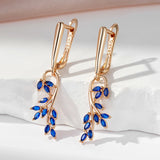 14 Karat Gold Filled Blue AAAl Zircon Crystals Leaf Shape Dangle Earrings For Women