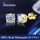 GRA Moissanite Diamonds S925 Sterling Silver 18K Gold Plated Stud Earrings