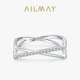 Fashion Geometric Cross Line 925 Sterling Silver AAAA Lab Created Diamonds Ring