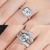 Fabulous 3ct D Colour Cushion Cut Moissanite Bezel 925 Sterling Silver Engagement Wedding Rings - Fine Jewellery