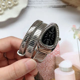 Elegant Luxury Jewellery Snake Design Zircon Diamonds Gold Colour Stainless Steel Women Quartz Bracelet Wristwatches