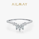 Delicate Chevron Silver AAAA Lab Created Diamond V-Shaped Water Droplet Ring