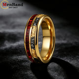 Red Opal and Meteorite Inlaid Gold Foil 6MM 8MM Men and Women Tungsten Rings