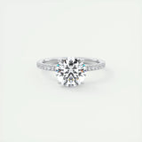 Dazzling VVS1 D Colour 2.00CT Round Moissanite Diamond  14KGP Silver Engagement Ring
