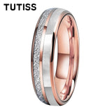 Dome Double Groove Inlaid Meteorite Mother Of Pearl Shell Tungsten Carbide Rings