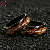 Classic Whiskey Barrel Oak Wood Deer Antler Inlay Tungsten Rings for Men Women