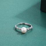 Elegant Sterling Silver Natural Freshwater Pearl AAA Zircon Diamonds Ring