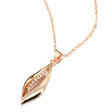 Luxury Vintage Design Leaf Shape Rolled 14K Rose Gold AAA Zircon Diamonds Pendant Necklace - Trendy Jewellery