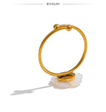 18K Gold Plated Fashion Sweet Stainless Steel Natural Shell Flower Adjustable Ring