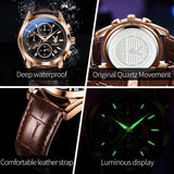 Original Luxury Brand Men's Leather Strap Quartz Watch High Quality Business Wristwatch Trendy Men's Watch