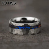 Meteorite Nebula Inlay Hammered 6/8mm Gold/Silver Color Tungsten Ring for Men Women