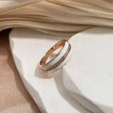 14K Rolled Gold White Enamel AAA Zircon Diamonds Full Paved Glossy Stylish Womens Rings