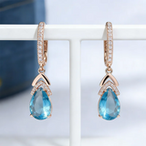 14K Gold Filled Blue Red Dark Blue AAA Zircon Crystals Long Dangle Elegant Earrings
