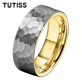 Flat Two Colors Hammered 6/8mm Tungsten Wedding Rings for Men and Women