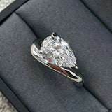 New Design 1.5-3CT Pear Cut VVS1 D Colour Moissanite Diamonds Solitaire Silver Ring