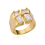 New Trend Irregular Square Stainless Steel Gold Plated Opening Quality Zircon Rings For Girls,Women Fashion Jewellery - The Jewellery Supermarket