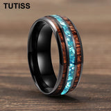 Inlaid Hawaiian Koa Wood Sky Blue Crystal Stone 6/8mm Tungsten Carbide Rings