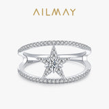 Five-Pointed Star Fashion Sparkling AAAA Lab Created Diamonds Silver Ring