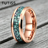 Green Crushed Crystal Inlay 6mm 8mm Gold Tungsten Carbide Rings for Men Women