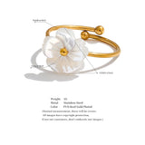 18K Gold Plated Fashion Sweet Stainless Steel Natural Shell Flower Adjustable Ring