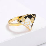 Classic Scalloped Fashion Flower Shape Handmade Enamel Black White Epoxy Ring