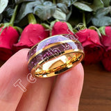 Purple Crystal Stone Inlay Domed Polished 6mm 8mm Tungsten Wedding Men Women Rings