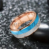 White Meteorite Block-like Turquoise Inlay 6/8MM Tungsten Rings for Men And Women