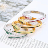 Designer Collection Rectangle Zircon Diamonds Gold Color Snake Serpent Snakelike Open Bangle Bracelet Ladies Watches