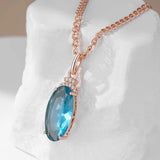 14K Rolled Gold Transparent Oval Blue AAA Zircon Crystal Luxury Necklace And Pendant