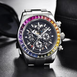 New Arrival 40mm Fashion Rainbow Bezel Men Luxury Sapphire Glass Hollow Out Automatic Mechanical Wristwatches For Men