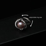 Luxury White/Black/Pink/Purple/Grey Double Pearl AAA Zircon Diamonds Silver Rings