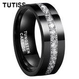 Pipe Cut Cubic Zirconia Stone Inlay 8mm Tungsten Carbide Ring for Men Women