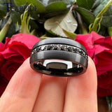Single Row Black Cubic Zirconias Inlay Brushed Finish 8mm Tungsten Steel Combination Rings