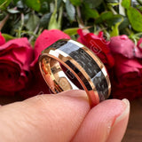 Carbon Fiber Inlay Beveled Polished Classic 8MM Men Women Tungsten Carbide Rings