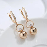 14K Gold Filled AAA Zircon Diamonds Setting Fashion Gold Colour Metal Ball Long Drop Earrings