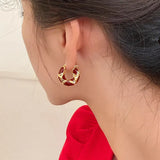 Handmade Vintage Enamel White Red Black  Small Hoop Trendy Gold Plated Earrings