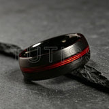 Black Dome Brushed Middle Groove Embedded With Red Fishing Line 6mm 8mm Tungsten Ring