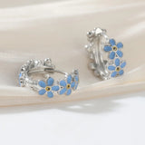 Delicate Handmade Enamel Flower Pattern Hoop Simple Cute Silver Colour Earrings