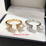 New Design 4*6mm Double Waterdrop VVS1 D Colour Moissanite Diamonds Silver Open Ring