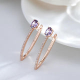 Terrific Oval Rolled 14K Rose Gold Purple AAA Zircon Crystals Personality Long Dangle Earrings - Fashion Jewellery