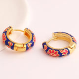 Multicolour Gold Filled Enamel Flower Daisy Chunky Round Circle Hoop Earrings