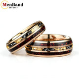 Red Opal and Meteorite Inlaid Gold Foil 6MM 8MM Men and Women Tungsten Rings