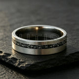 Black Meteorite Offset groove Brushed Finish 6/8mm Tungsten Carbide Couple Rings