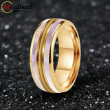 Mother Of Pearl Shell Rose Gold Guitar String Inlaid Dome Polished Tungsten Rings