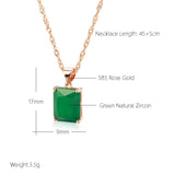 Awesome Dark Green 14K Rolled Rose Gold AAA Zircon Crystal Square Pendant Necklaces For Women Fine Jewellery