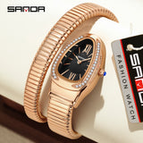 Fashion Serpentine Watches with Inlaid Zircon Diamonds - High End Retro Light Luxury Women's Quartz Watches