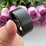 Flat Band And Brushed Finish 10MM 12MM Large Men Black Tungsten Ring Comfort Fit