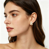 Camellia Flower Silver Multicolour Real Pearls Silver Cute Stud Earrings