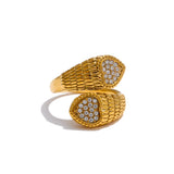 18K Gold Plated Stylish Adjustable Stainless Steel AAA Zirconia Diamonds Heart Snake Ring