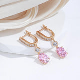 Attractive Rolled 14K Rose Gold Pink AAA Zircon Crystals Dangle Earrings For Women - Luxury Bride Jewellery